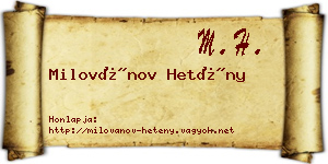 Milovánov Hetény névjegykártya